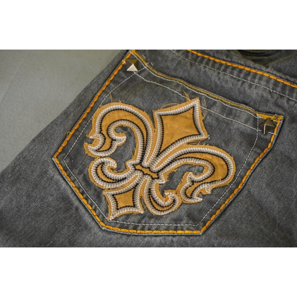 Vtg Basic Code Men's 32x32 Jeans Fleur De Lis Embroidered Baggy Y2K Grey Denim - Picture 4 of 10